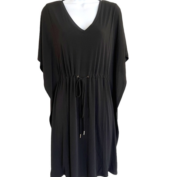 Calvin Klein | Black Dress | Drawstring Tie | V-Neck Casual Midi Dress - Picture 1 of 5